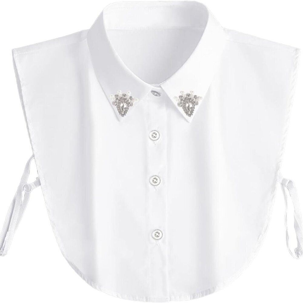 Women Faux Collar Shirt Pearl Diamond Handmade Elegant Faux Diamond Pearl - Picture 1 of 6